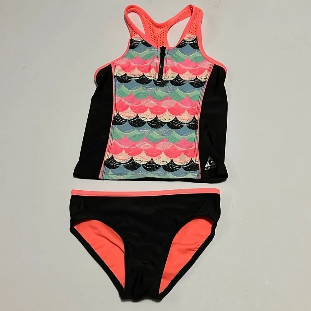 Gerry - black and orange tankini style swim suit girls size S 7/8